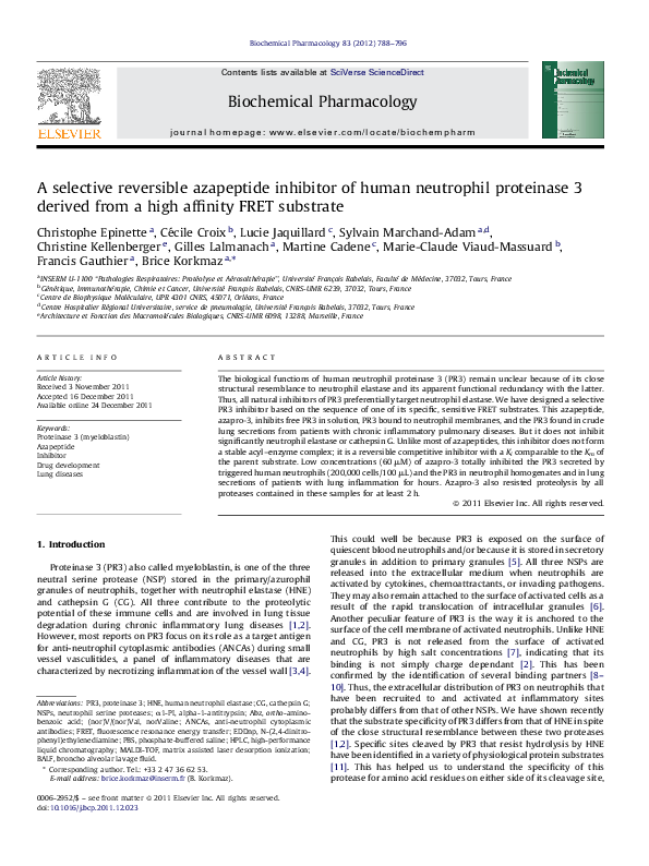 (PDF) A selective reversible azapeptide inhibitor of human neutrophil ...