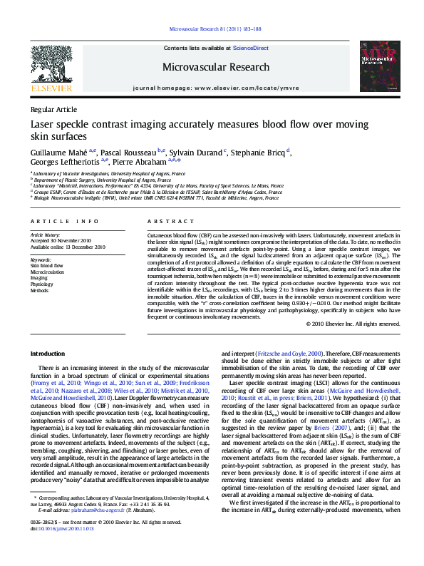 (PDF) Laser speckle contrast imaging accurately measures blood flow ...