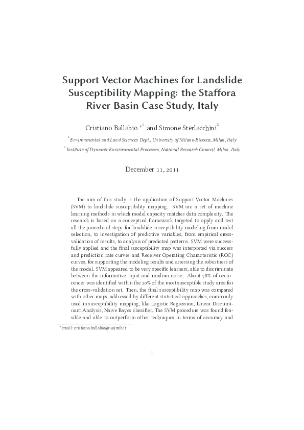 (PDF) Support Vector Machines for Landslide Susceptibility Mapping: the ...