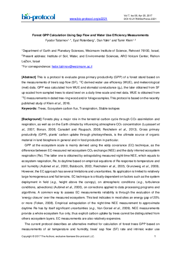 (PDF) Forest GPP Calculation Using Sap Flow and Water Use Efficiency ...
