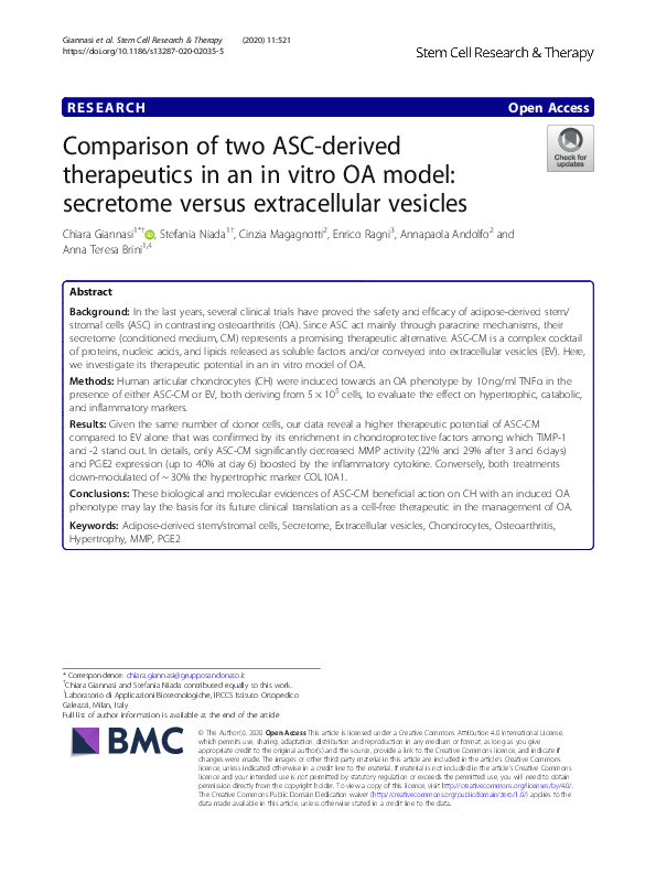 (PDF) Comparison of two ASC-derived therapeutics in an in vitro OA ...