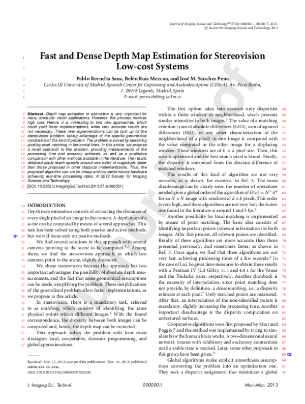 (PDF) Fast and Dense Depth Map Estimation for Stereovision Low-cost ...