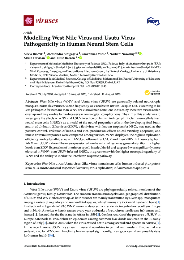(PDF) Modelling West Nile Virus and Usutu Virus Pathogenicity in Human ...