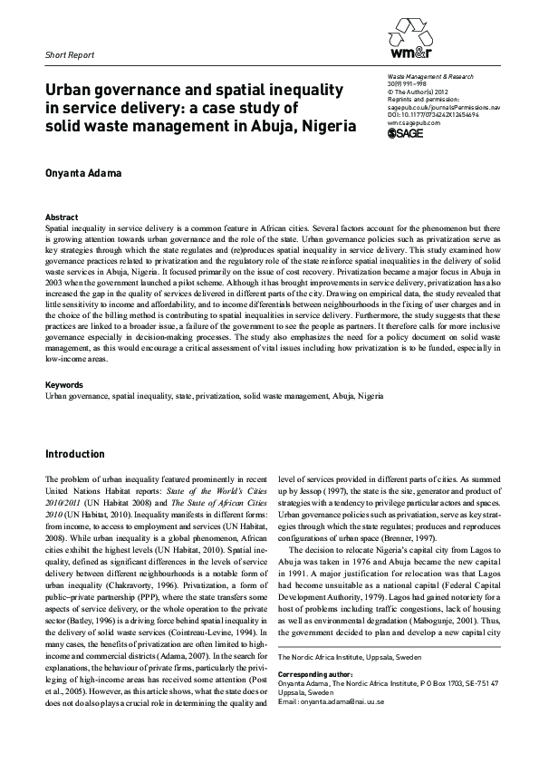 (PDF) Urban governance and spatial inequality in service delivery: a ...