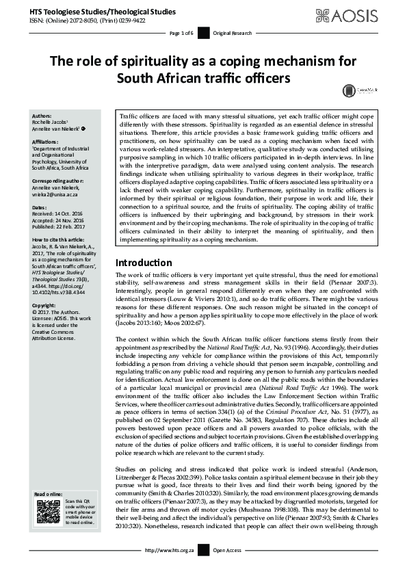 (PDF) The role of spirituality as a coping mechanism for South African ...