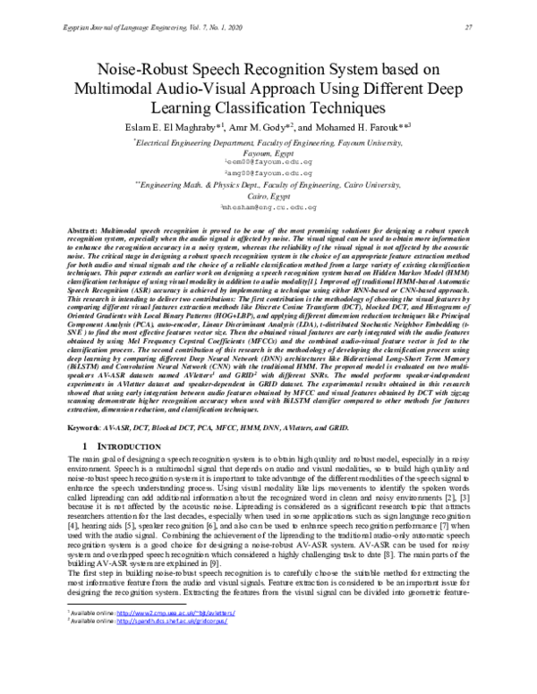 (PDF) Noise-Robust Speech Recognition System based on Multimodal Audio ...