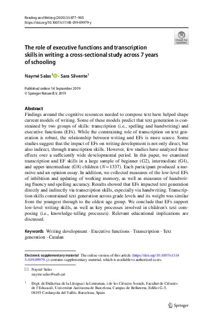 (PDF) The role of executive functions and transcription skills in ...
