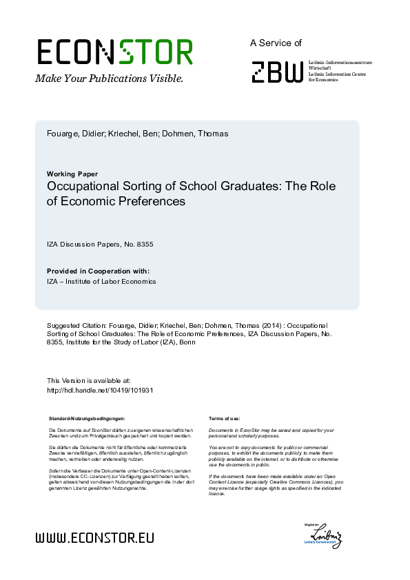 (PDF) Occupational sorting of school graduates: The role of economic ...