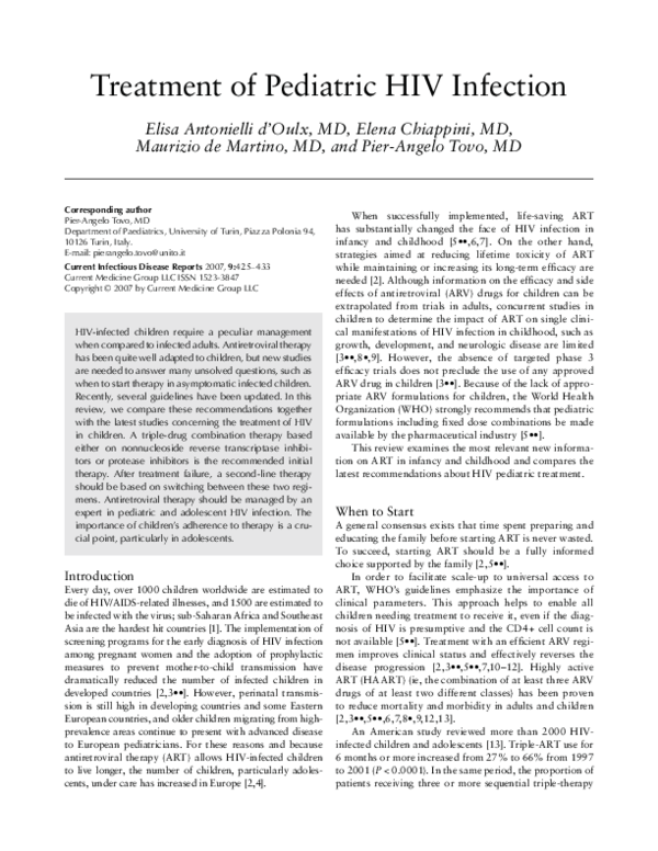 (PDF) Treatment of pediatric HIV infection