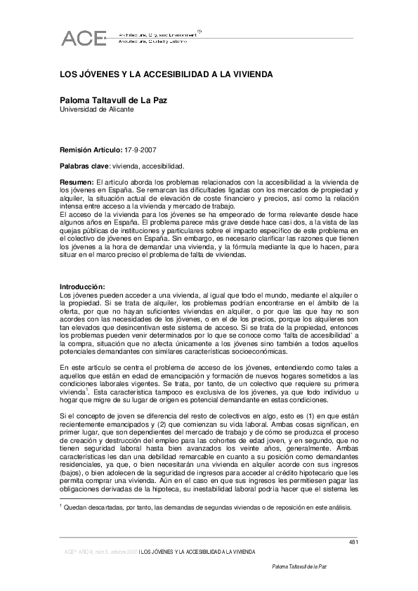 (PDF) Los jóvenes y la accesibilidad a la vivienda