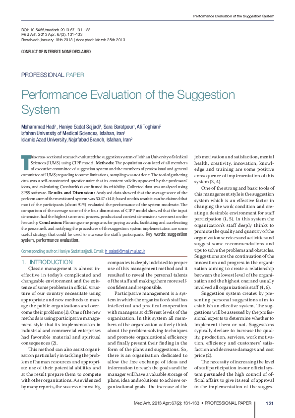 (PDF) Performance Evaluation of the Suggestion System