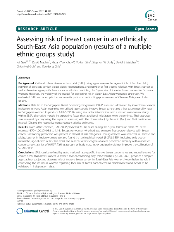 (PDF) Assessing risk of breast cancer in an ethnically South-East Asia ...