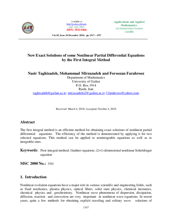 (PDF) New Exact Solutions of Some Nonlinear Partial Differential ...