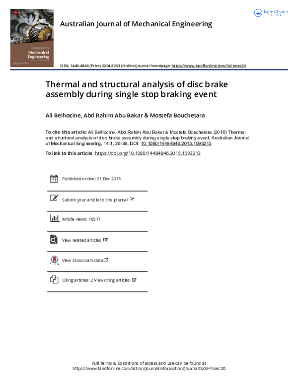 (PDF) Thermal and structural analysis of disc brake assembly during ...