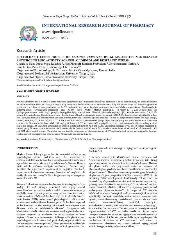 (PDF) Phytoconstituents Profile of Clitoria Ternatea by GC-MS and Its ...