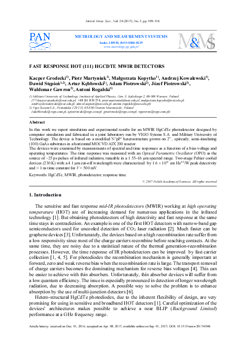 (PDF) Fast Response Hot (111) HGCDTE MWIR Detectors