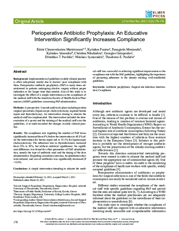 (PDF) Perioperative Antibiotic Prophylaxis: An Educative Intervention ...
