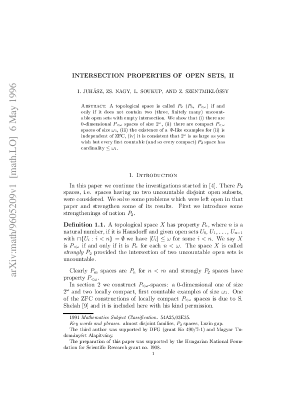 (PDF) Intersection Properties of Open Sets. II