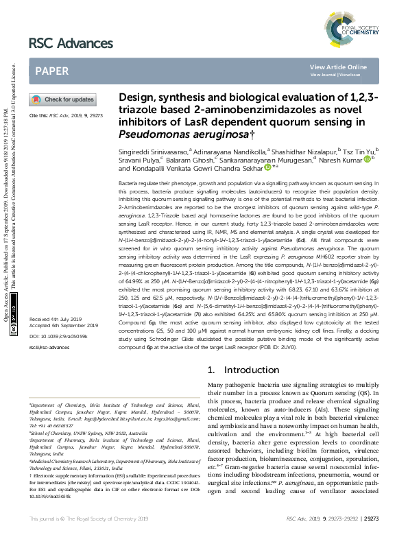 (PDF) Design, synthesis and biological evaluation of 1,2,3-triazole ...