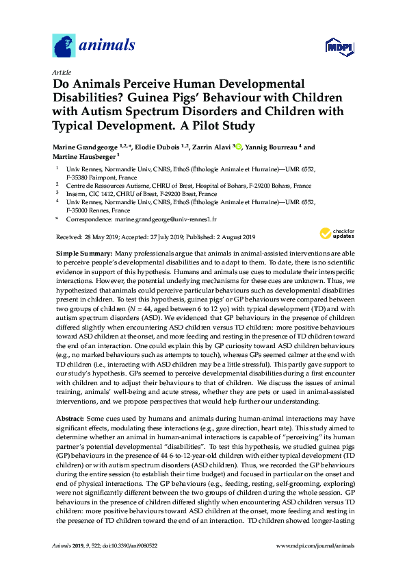 (PDF) Do Animals Perceive Human Developmental Disabilities? Guinea Pigs ...