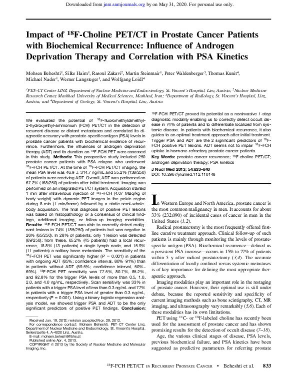 (PDF) Impact of 18F-Choline PET/CT in Prostate Cancer Patients with ...