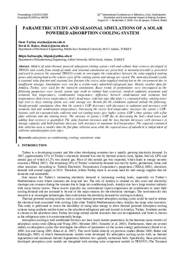 (PDF) Parametric Study and Seasonal Simulations of a Solar Powered ...