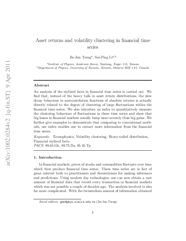(PDF) Asset returns and volatility clustering in financial time series
