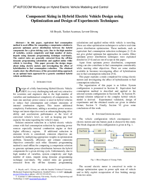 (PDF) Component Sizing in Hybrid Electric Vehicle Design using ...