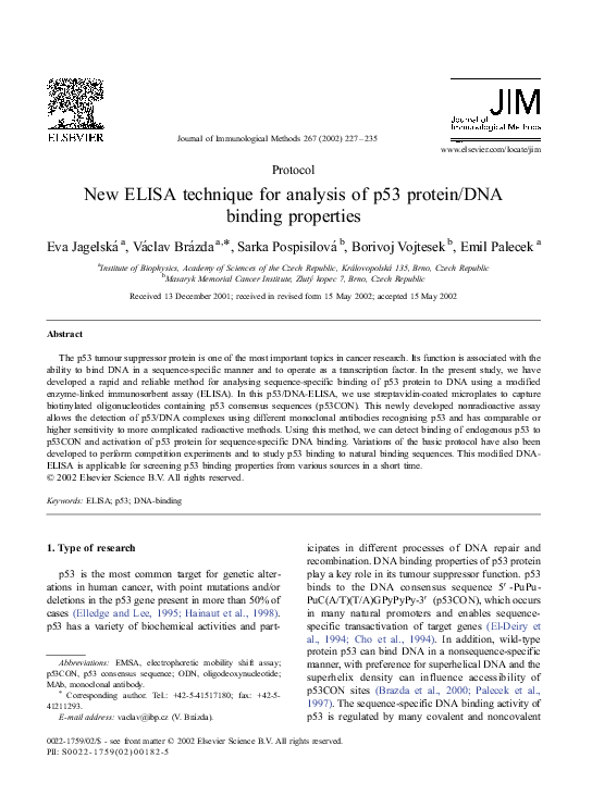 (PDF) New ELISA technique for analysis of p53 protein/DNA binding ...