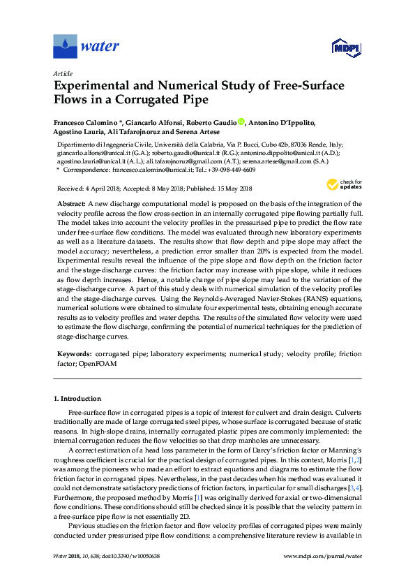 (PDF) Experimental and Numerical Study of Free-Surface Flows in a ...