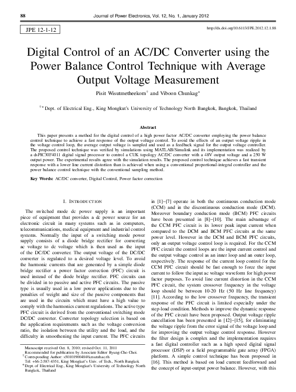 (PDF) Digital Control of an AC/DC Converter using the Power Balance ...