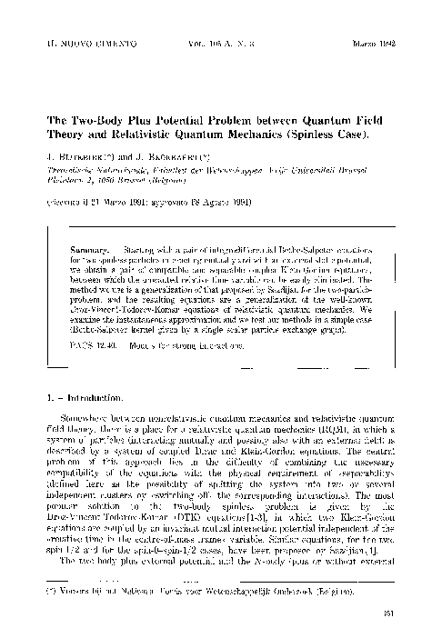 (PDF) The two-body plus potential problem between quantum field theory ...