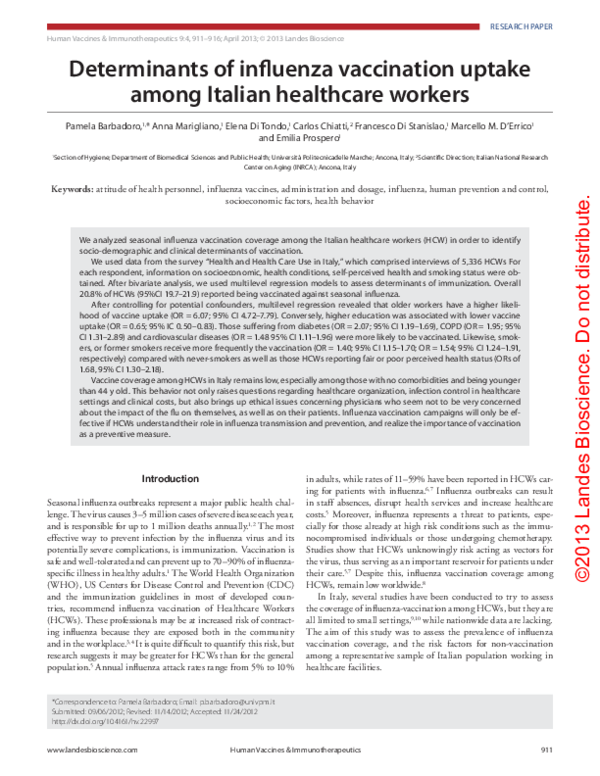 (PDF) Determinants of influenza vaccination uptake among Italian ...