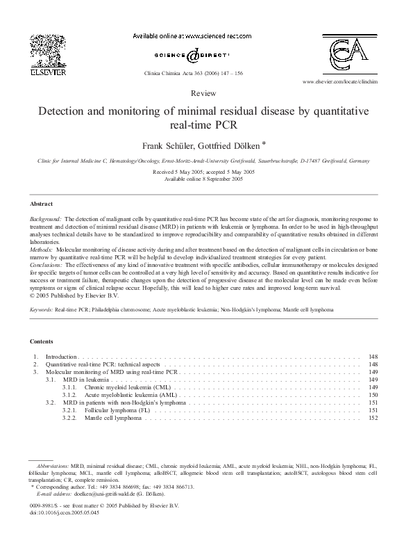 (PDF) Detection and monitoring of minimal residual disease by ...