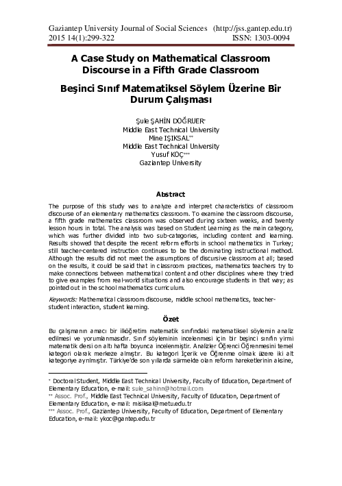 (PDF) A Case Study on Mathematical Classroom Discourse in a Fifth Grade ...