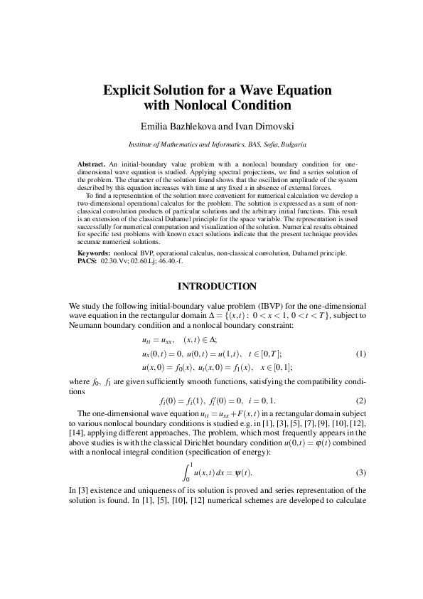 (PDF) Explicit solution for a wave equation with nonlocal condition