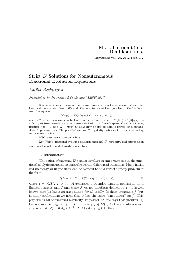 (PDF) Strict Lp Solutions for Nonautonomous Fractional Evolution Equations
