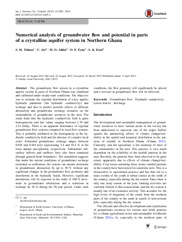 (PDF) Numerical analysis of groundwater flow and potential in parts of ...