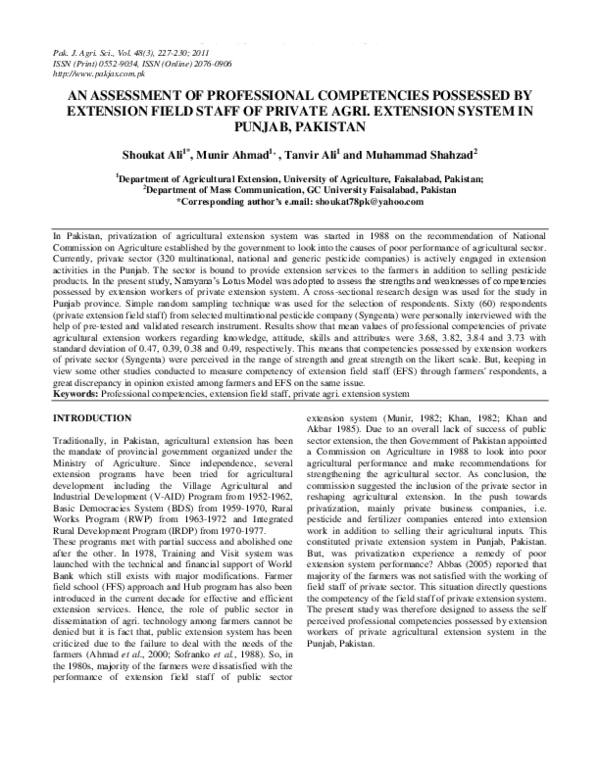  PDF An Assessment Of Professional Competencies Possessed By Extension 