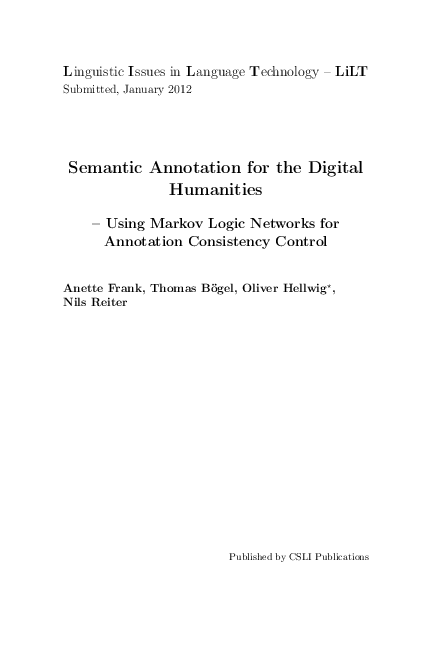 (PDF) Semantic Annotation for the Digital Humanities