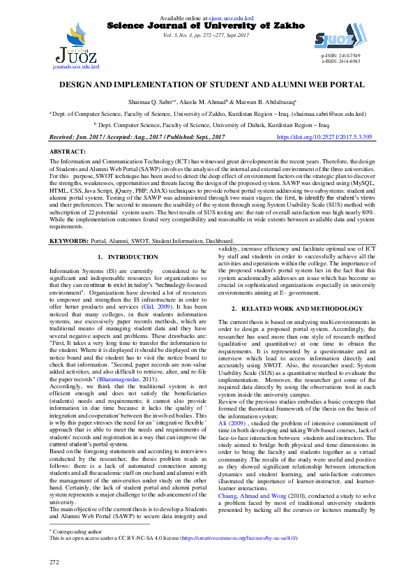 (PDF) Design and Implementation of Student and Alumni Web Portal