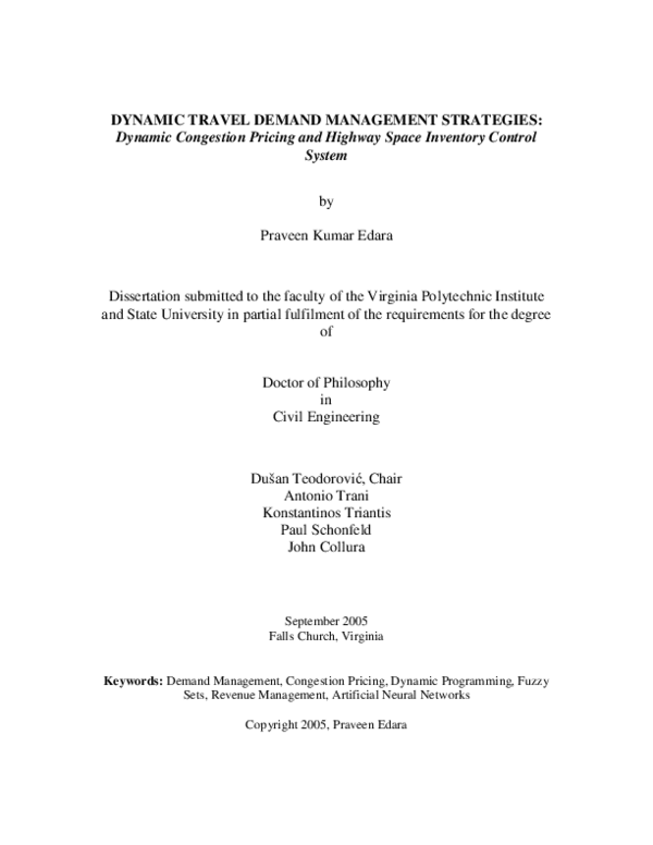 (PDF) DYNAMIC TRAVEL DEMAND MANAGEMENT STRATEGIES: Dynamic Congestion ...