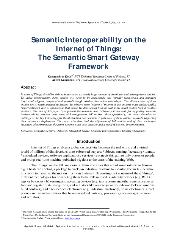 (PDF) Semantic Interoperability on the Internet of Things