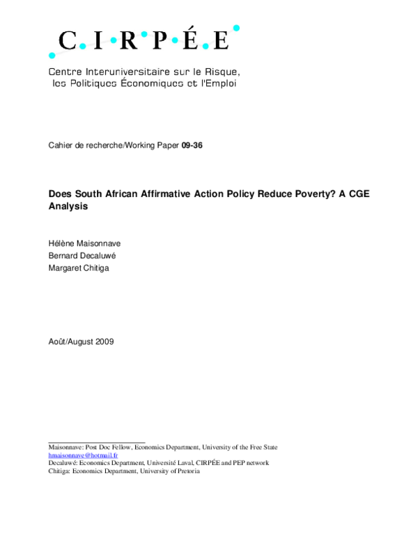 (PDF) Does South African Affirmative Action Policy Reduce Poverty? A ...