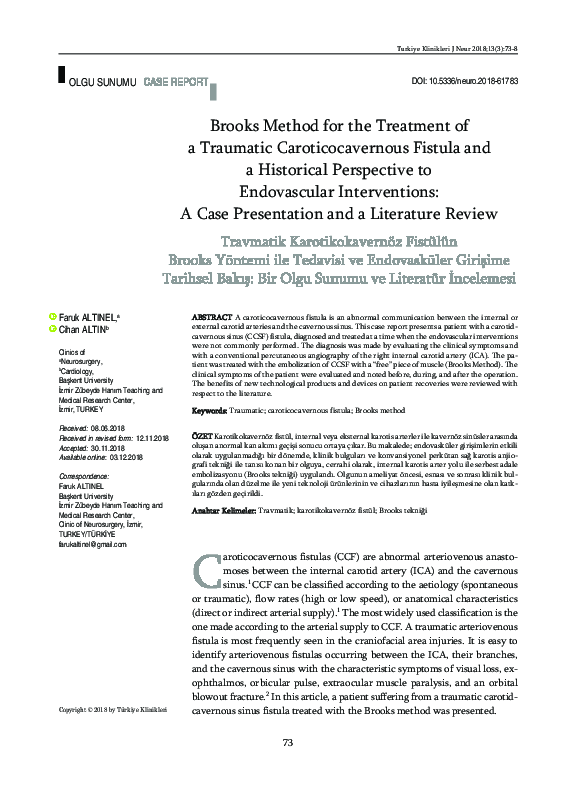 (PDF) Brooks Method for the Treatment of a Traumatic Caroticocavernous ...