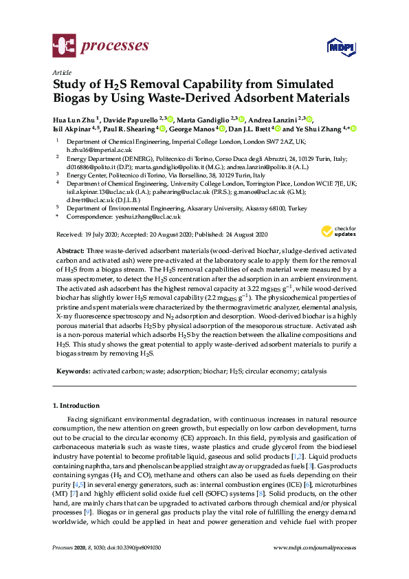 (PDF) Study of H2S Removal Capability from Simulated Biogas by Using ...