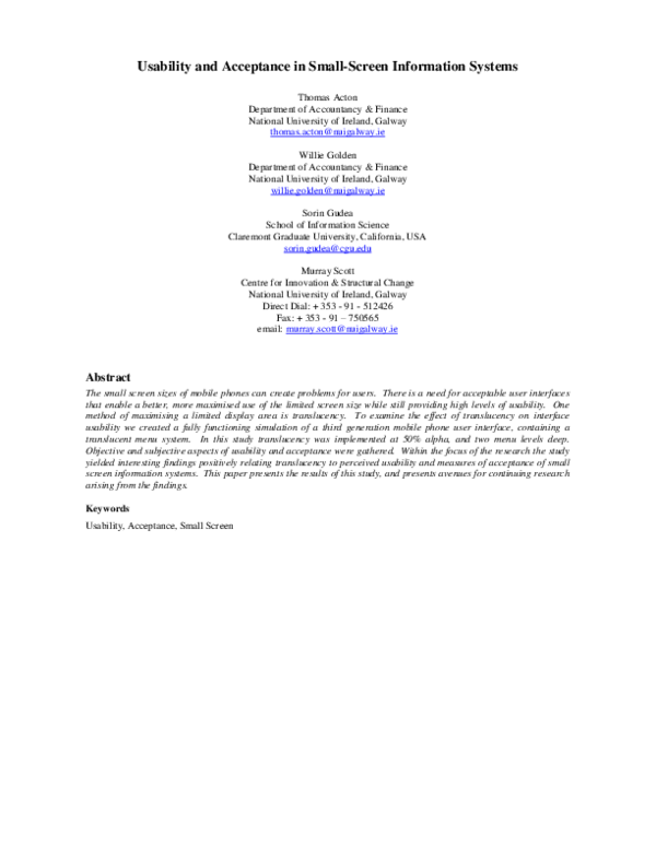 (PDF) Usability and Acceptance In Small-Screen Information Systems
