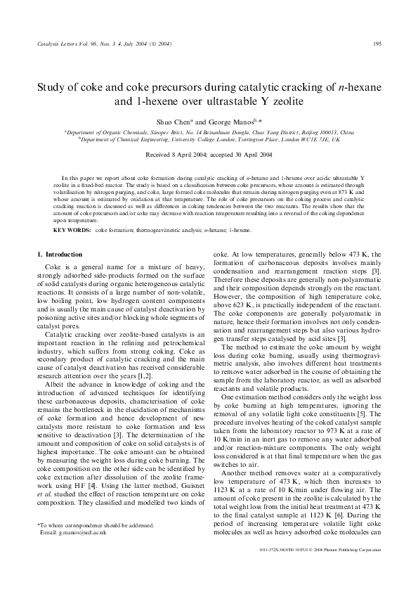 (PDF) Study of Coke and Coke Precursors During Catalytic Cracking of n ...