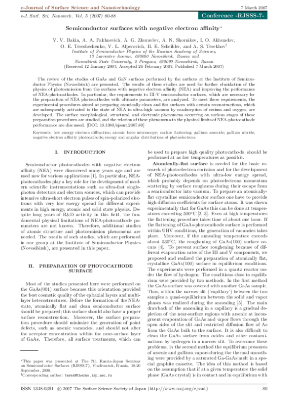 (PDF) Semiconductor surfaces with negative electron affinity