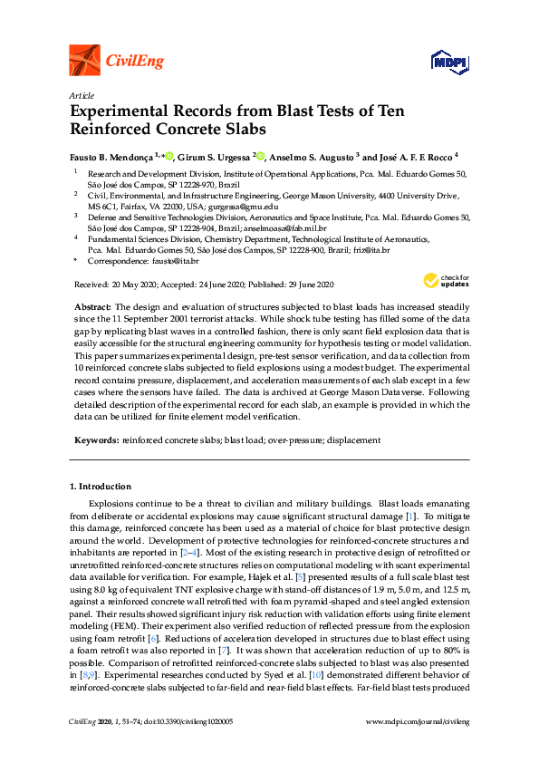  PDF Experimental Records From Blast Tests Of Ten Reinforced Concrete 